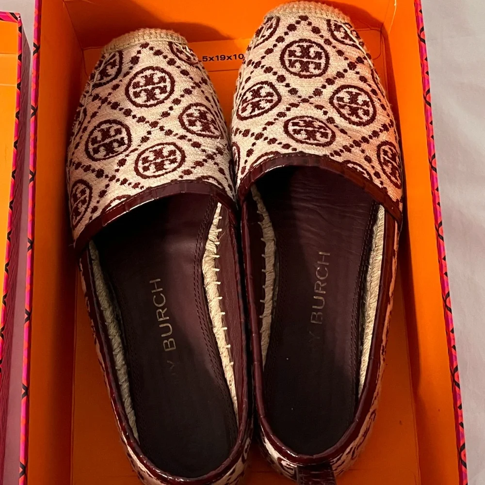 Tory Burch Burgundy Logo Espadrille Slip-On